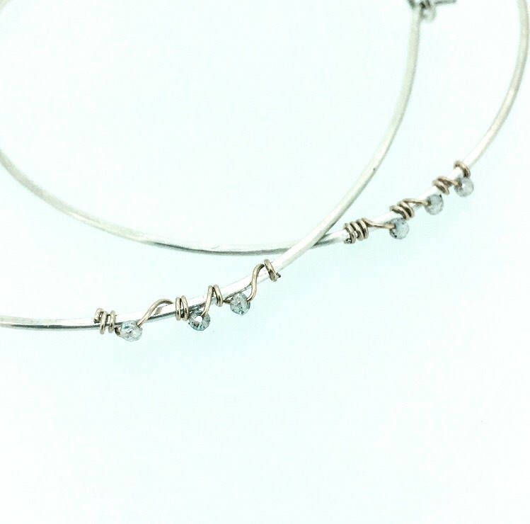 Sterling Hoops with Labradorite