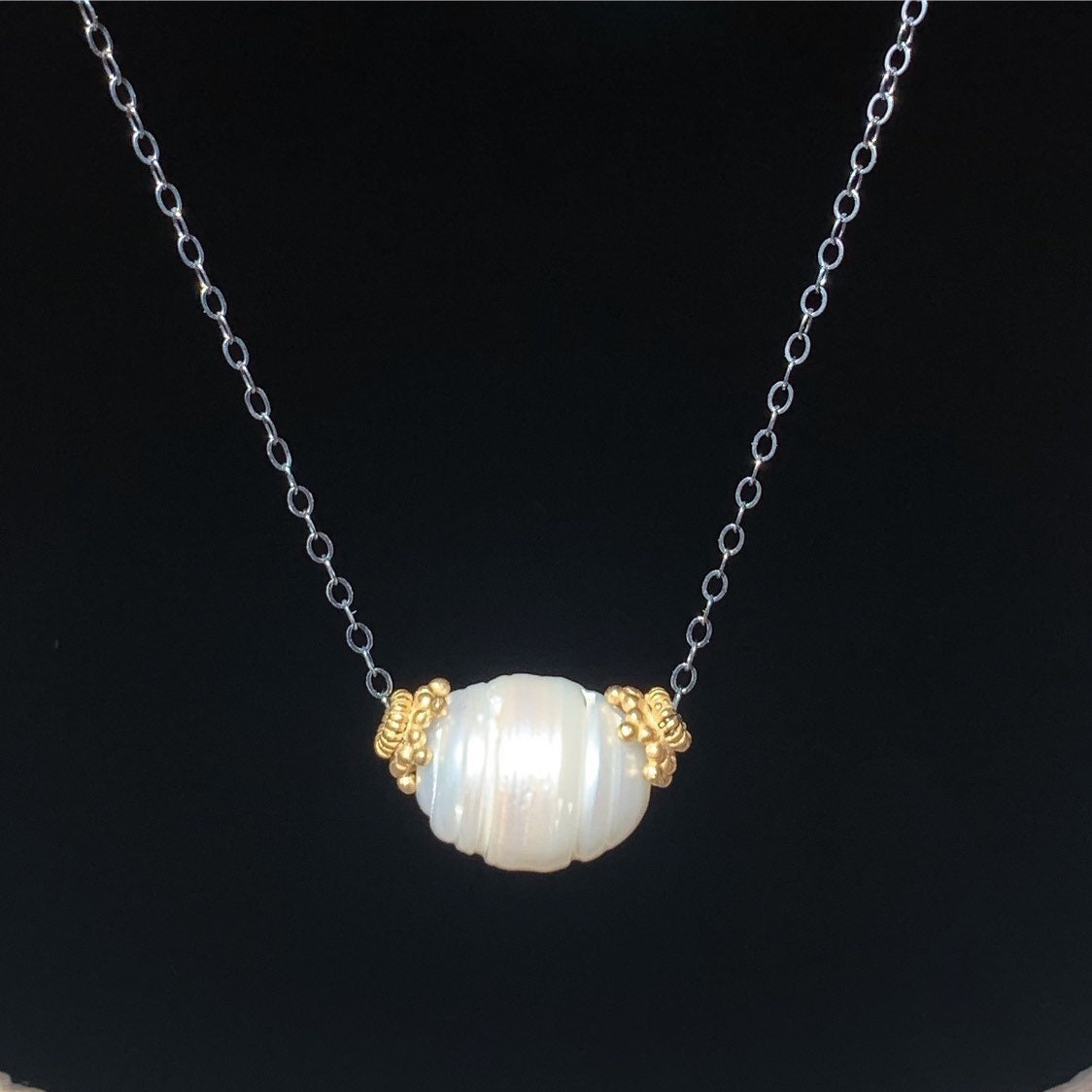Baroque Pearl with Bali Cap Necklace
