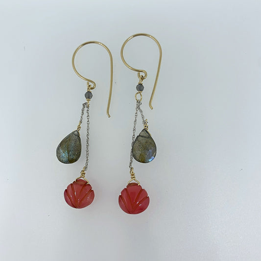Lotus Pink Chalcedony and Labradorite Earrings