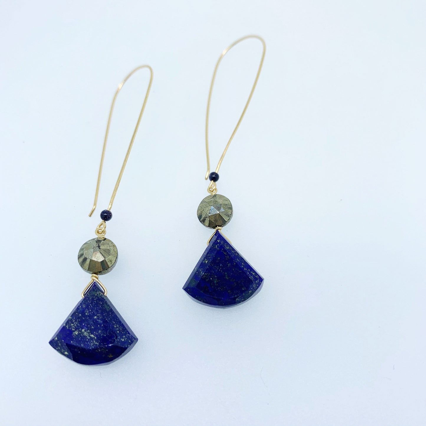 Lapis Fan and Pyrite Earrings