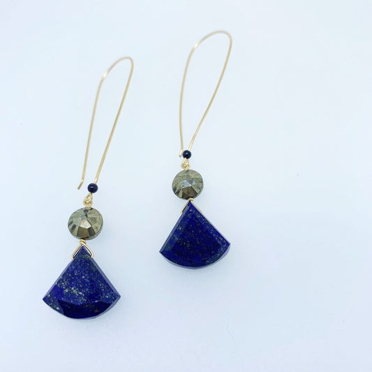 Lapis Fan and Pyrite Earrings