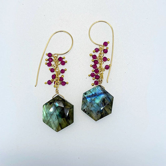 Hezagon Labradorite and Garnet Cluster