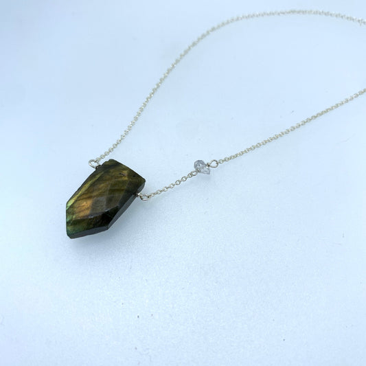 Labradorite Shield and Herkimer Accent Necklace