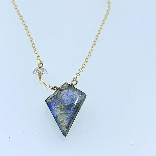 Labradorite Kite Shield with Accent Herkimer Necklace
