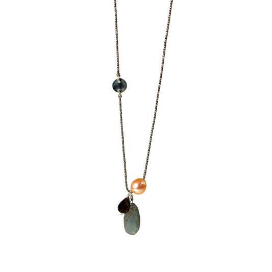 Gem Cluster Pearl Necklace