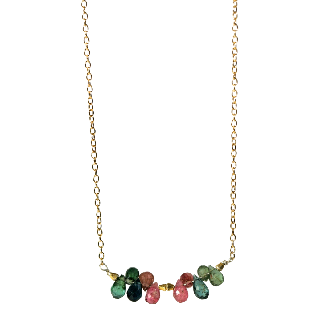 Watermelon Tourmaline Drop Arc Necklace