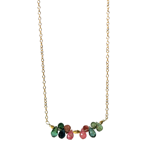 Watermelon Tourmaline Drop Arc Necklace