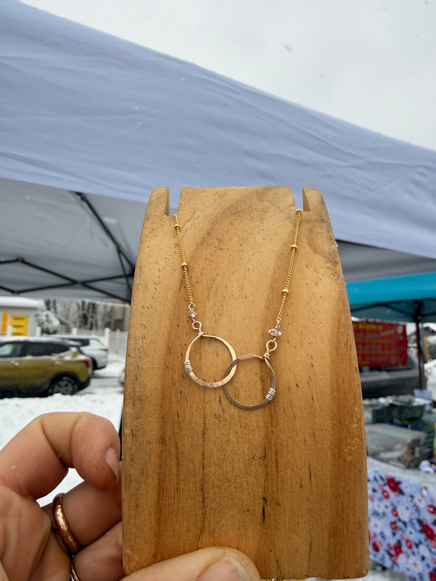 Double gold ring necklace