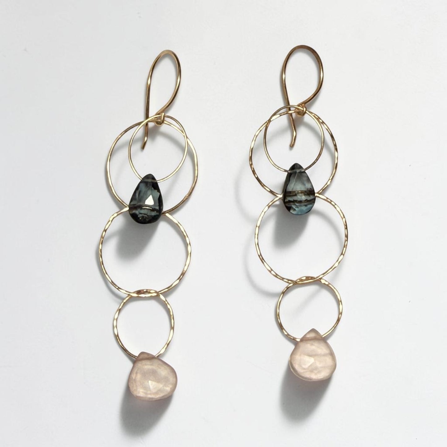 London blue topaz, and rose quartz ringlet earrings ￼