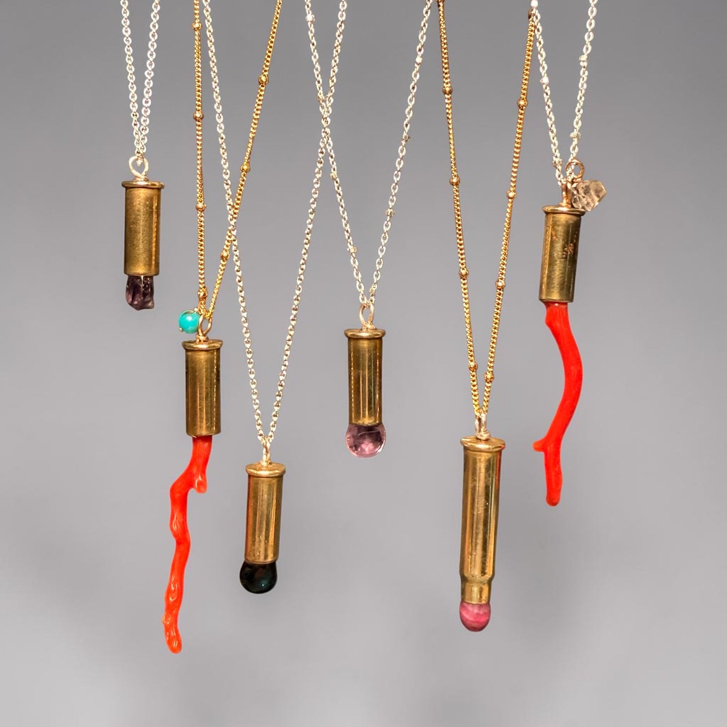 Coral and upcycled  .22 bullet casing necklace