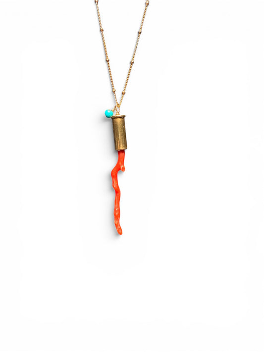 Coral and upcycled  .22 bullet casing necklace