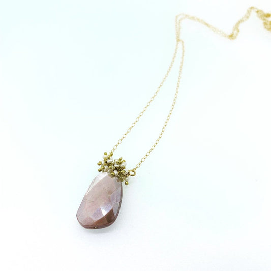 Pink Moonstone and Pearl Cluster Necklace