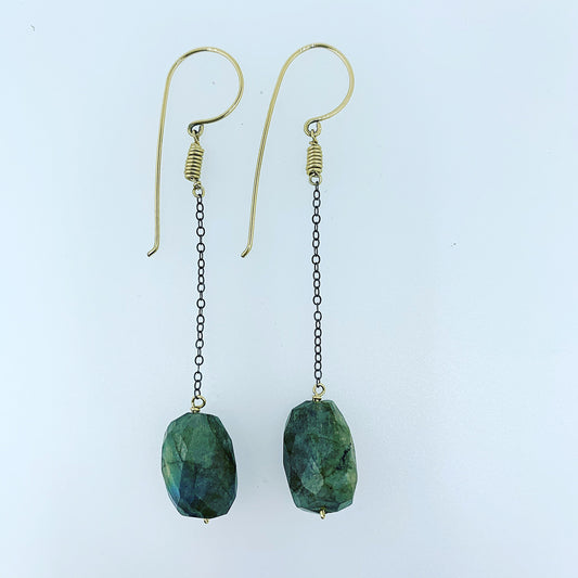 Oxidized Silver and Labradorite Nugget Earrings