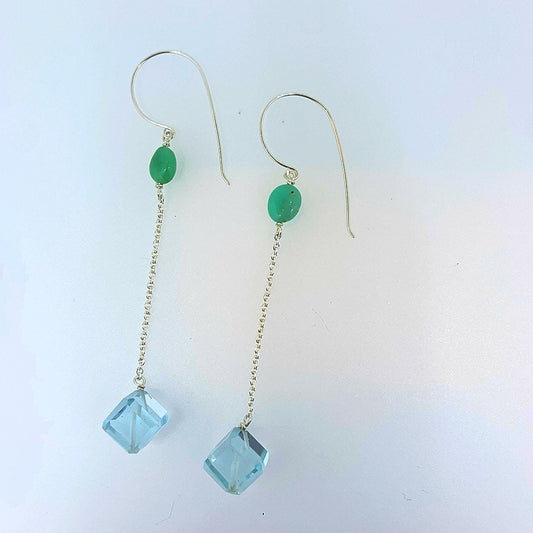 Light Blue Quartz and Emerald Earrings