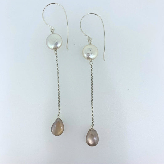 Coin Pearl and Pink Moonstone Drops