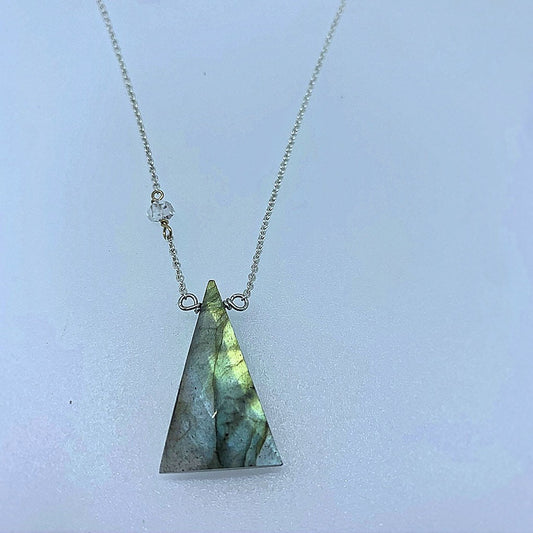 Triangle Drop Labradorite with Herkimer Accent Necklace