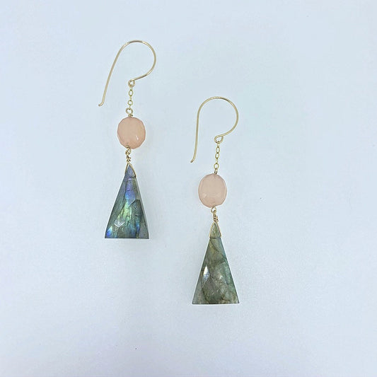 Triangle Labradorite with Pink Chalcedony Dangles