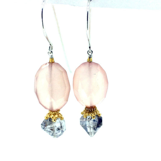 Pink Chalcedony and Herkimer Quartz Earrings
