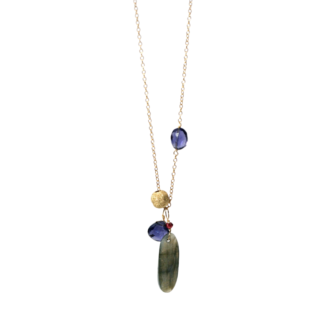 Labradorite and Iolite Cluster Gem Necklace