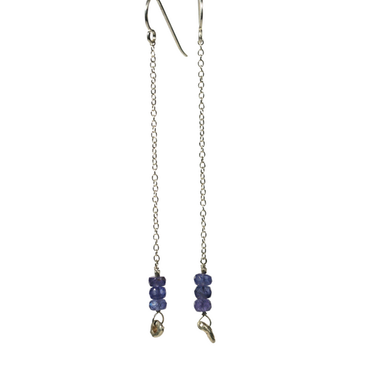 Tanzanite and Silver Nugget Earrings