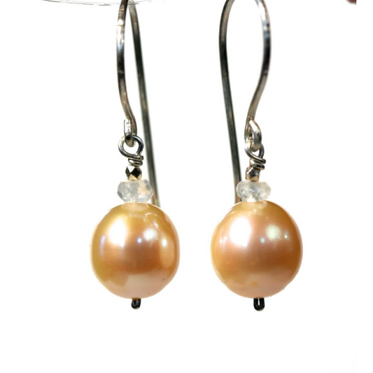 Peach Pearls and Moonstone Earrings